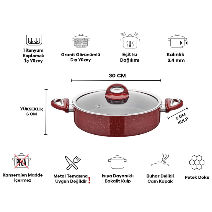 Taç Titan Granit Basık Tencere 30cm