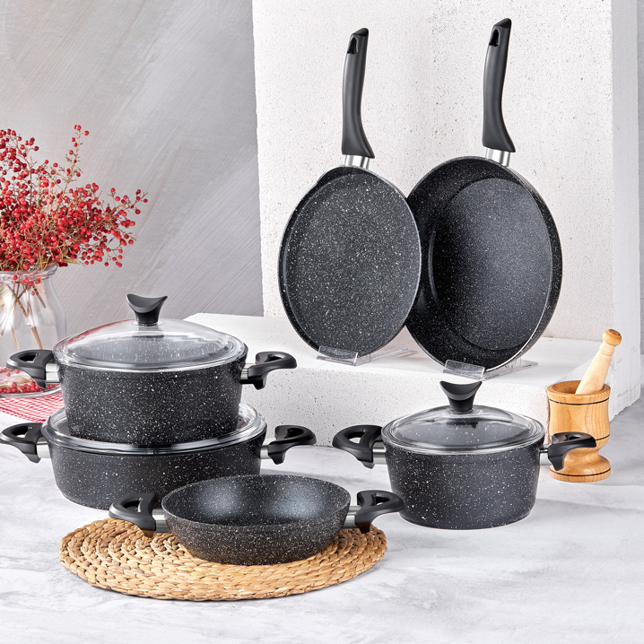 Taç Mastercook Pro 9 Parça Granit Tencere Seti Siyah